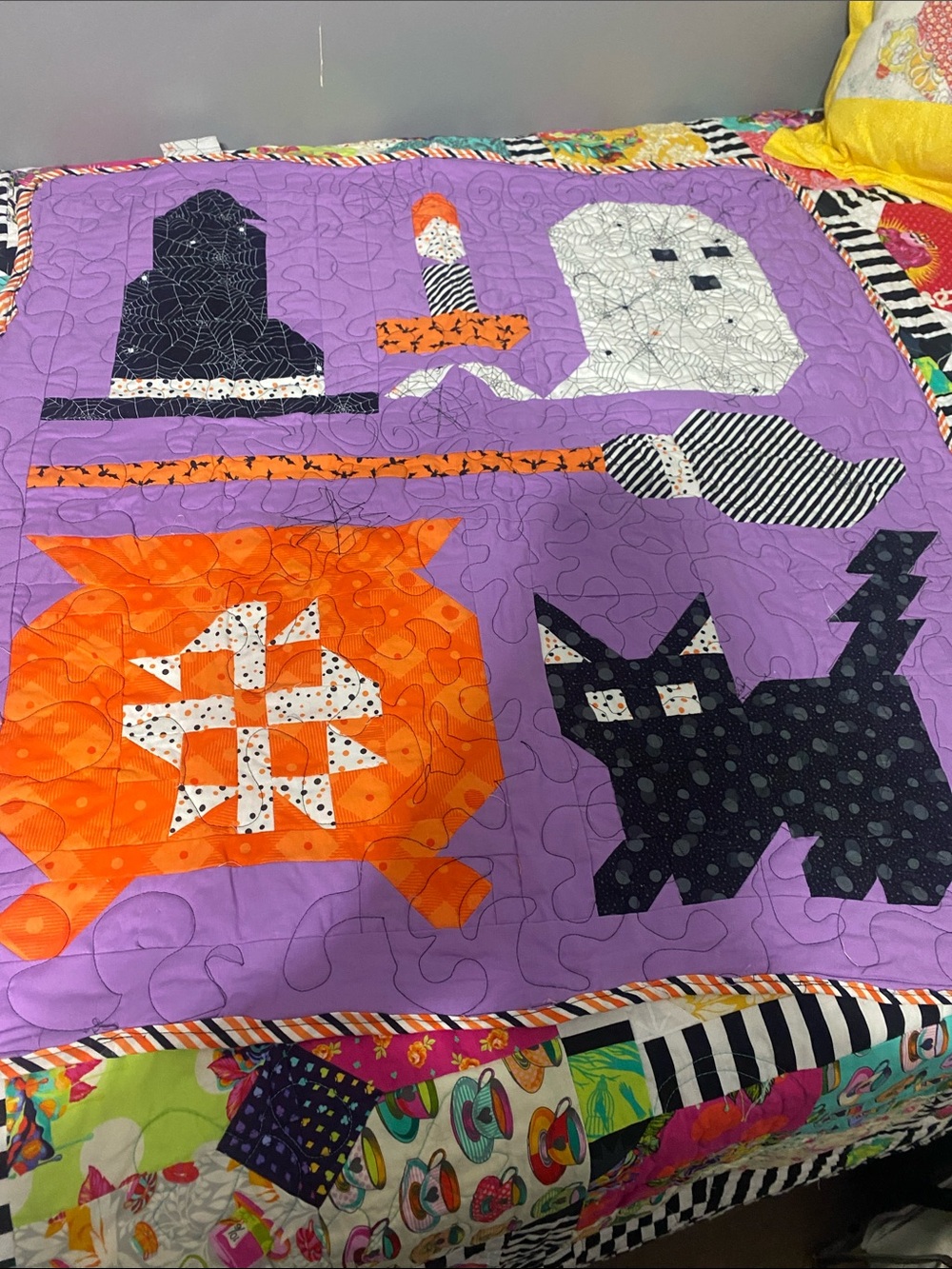 Halloween Patchwork Quilt - Purple, Orange, Black